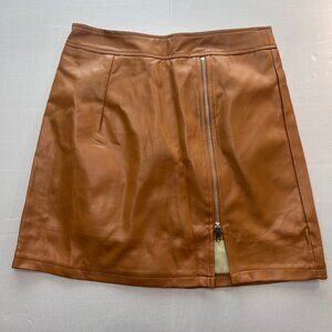 Very J. Brown Faux Leather Mini Skirt Zip Front Y2K Chic Netrual tones Medium